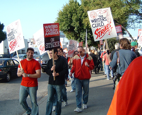 WGA members marching outside CBS Television Center (Nov. 5, 2007)