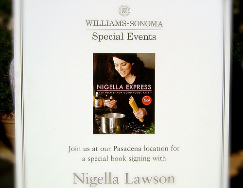 Nigella book signing poster @ Williams-Sonoma (Nov. 10, 2007)